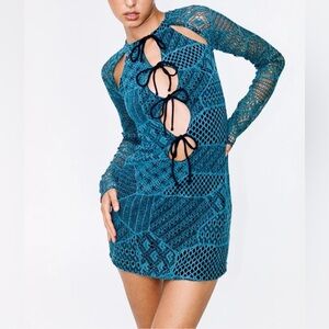 With Jean Teal Cut-Out Lace Dress